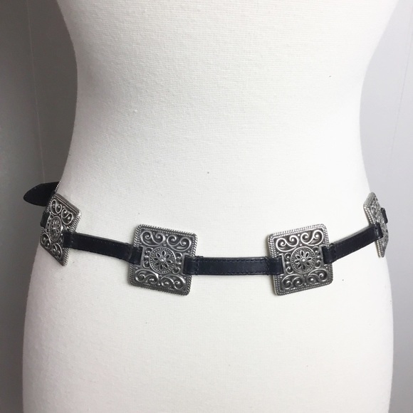 Vintage Brighton Black Leather & Silver Belt Size M/L 32
